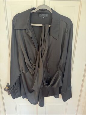Eloquii Black Satin Twist-Front Blouse